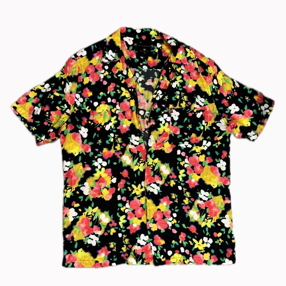 All Saints Floral Short Sleeve Button Up Shirt - Picture 1 of 5